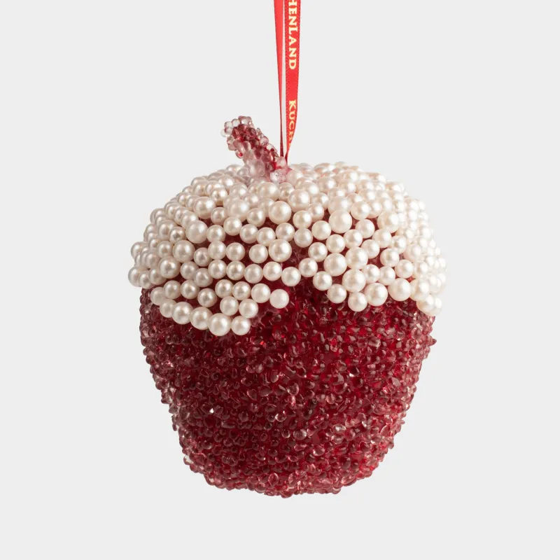 Игрушка елочная, 12 см, пенопласт/пластик, красная, Яблоко с бусинами, Fruits