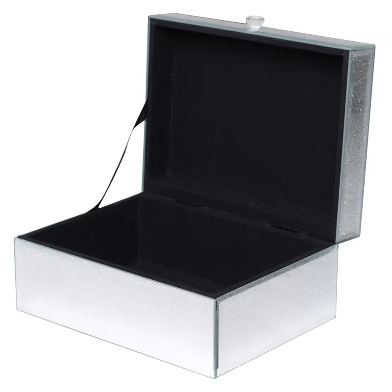 Шкатулка для украшений, 20х15 см, стекло, серебристая, с блестками, Actress, image-1