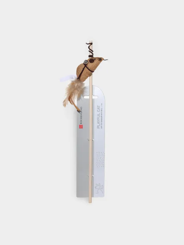Игрушка-удочка для кошек, 1 м, с колокольчиком, Мышь, Playful cat, image-1