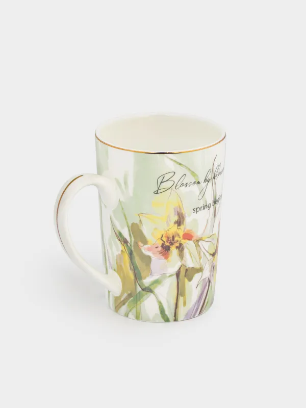 Кружка, 450 мл, фарфор F, белая, с золотистым кантом, Нарциссы, Bloome, image-1