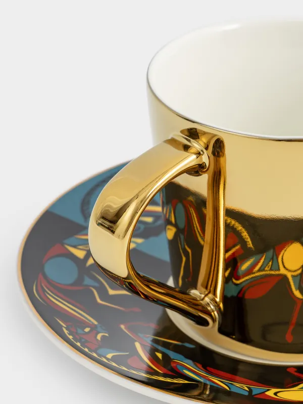Пара чайная, 1 перс, 2 пр, 300 мл, фарфор P, золотистая, Кони, Horse art, image-2