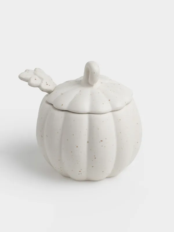 Сахарница, 12 см, 460 мл, с ложкой, керамика D, молочная, в крапинку, Тыква, Slight frost, image-1