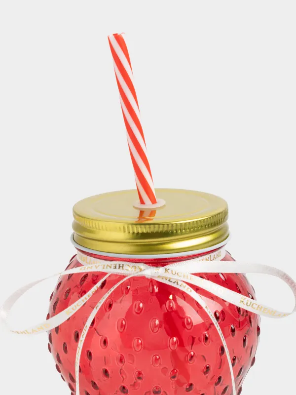 Банка для напитков, 450 мл, с трубочкой, Клубника, Summer drink, image-1