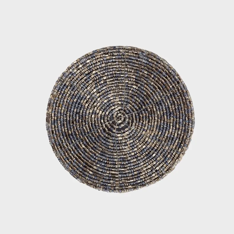 Подставка под кружку, 10 см, 2 шт, круглая, бисер, серебристо-голубая, Shiny beads, image-3