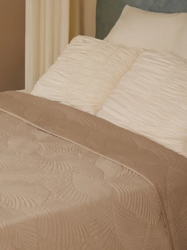 Покрывало, 220х240 см, стеганое, полиэстер, бежево/серое, Пальмовый лист, Stitch velvet, image-3