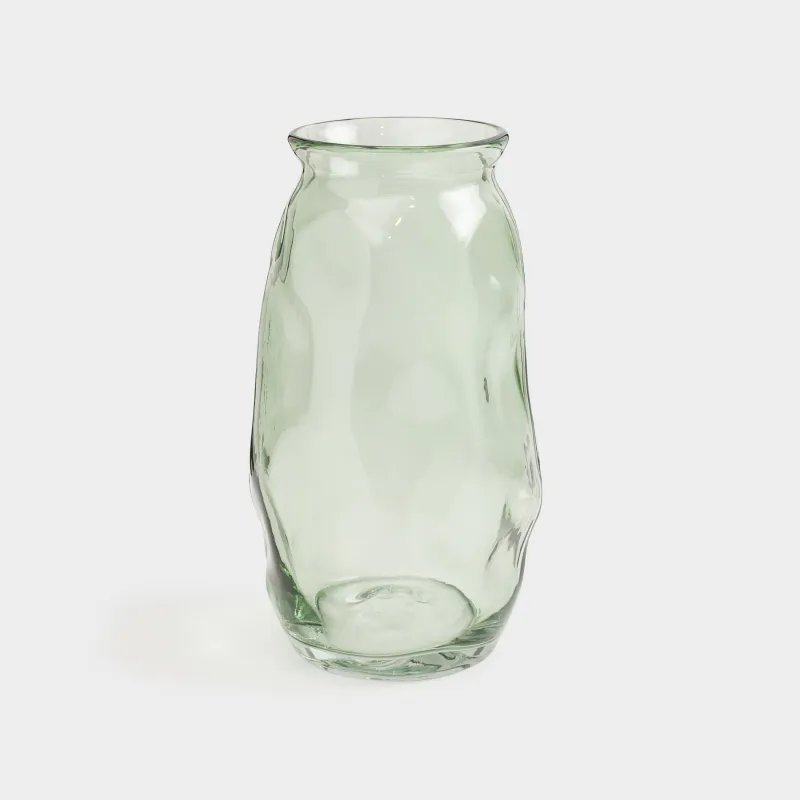 Ваза для цветов, 27 см, стекло, зеленая, Мятый эффект, Crumple color, image-0