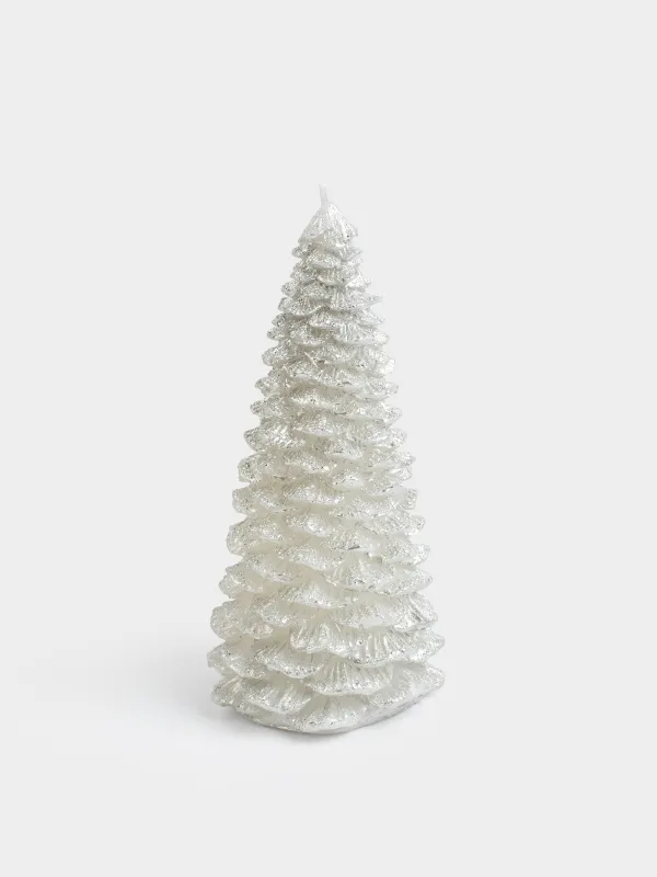Свеча, 18 см, с блестками, серебристая, Ель, Fir candle, image-0