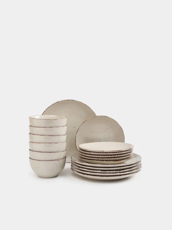 Сервиз обеденный, 6 перс, 18 пр, керамика, бежевый, в крапинку, Speckled, image-0
