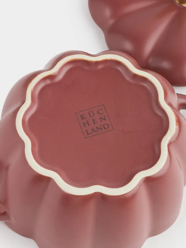 Кокотница, 11 см, 340 мл, с крышкой, керамика, бордово-золотистая, Тыква, Gourd, image-5