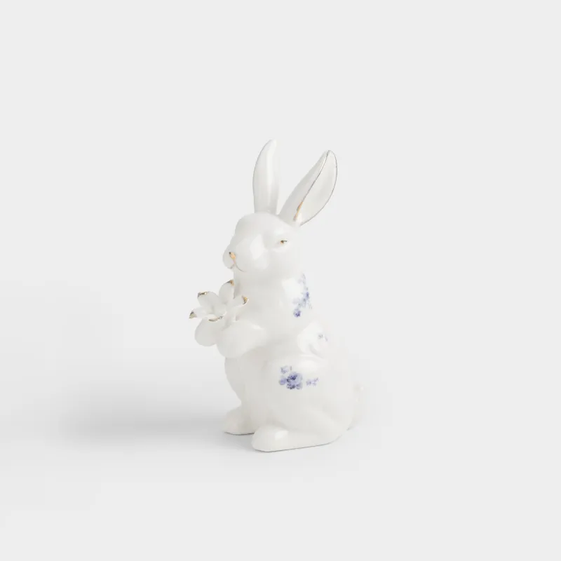 Статуэтка, 14 см, фарфор P, бело-золотистая, Кролик с цветком, Tradition Easter