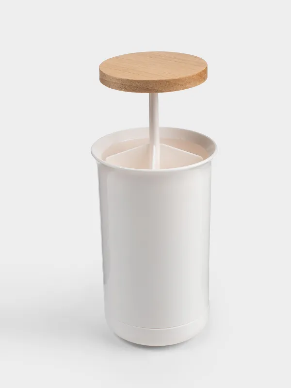 Контейнер для ватных палочек, 12 см, пластик/дерево, белый, White style, image-2