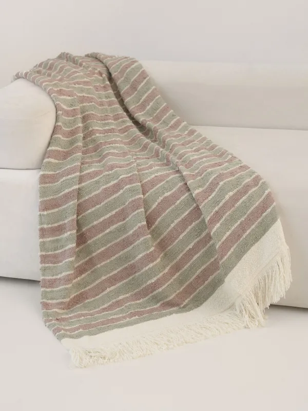 Плед, 130x170 см, с бахромой, полиэстер/хлопок, зелено-фиолетовый, Полосы, Tabby, image-4