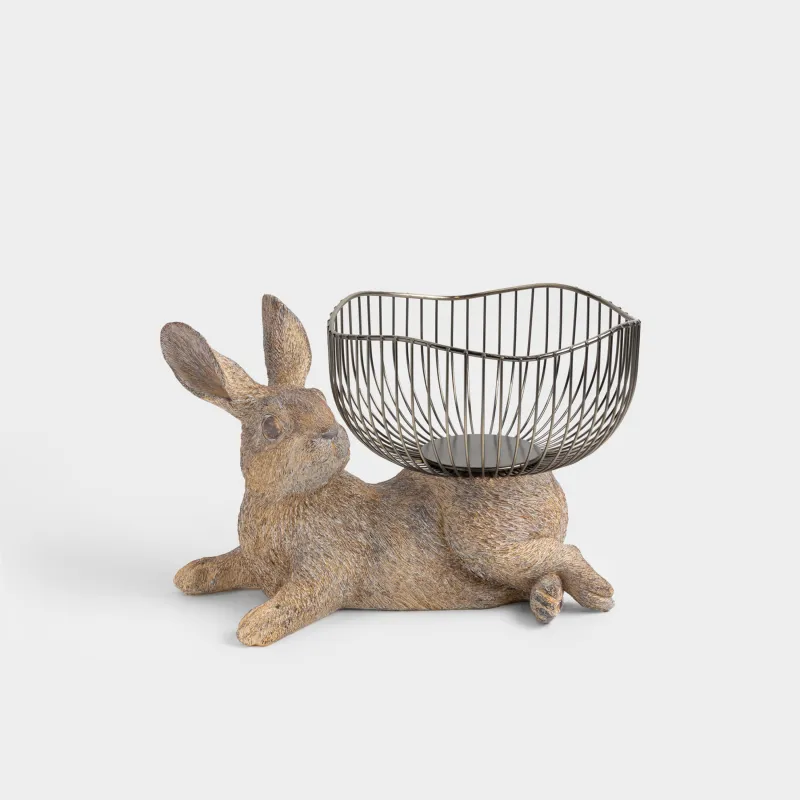 Корзина для фруктов, 31х20 см, металл/полирезин, бежевая/бронзовая, Кролик, Rustic Easter