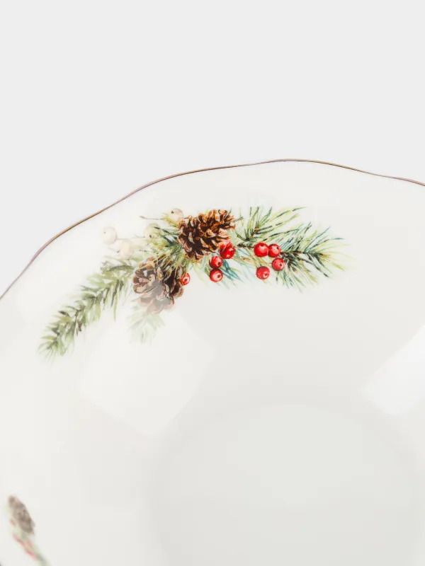 Салатник, 16х5 см, 460 мл, фарфор F, белый, Подарок и еловые ветви, Christmas miracle classic, image-3