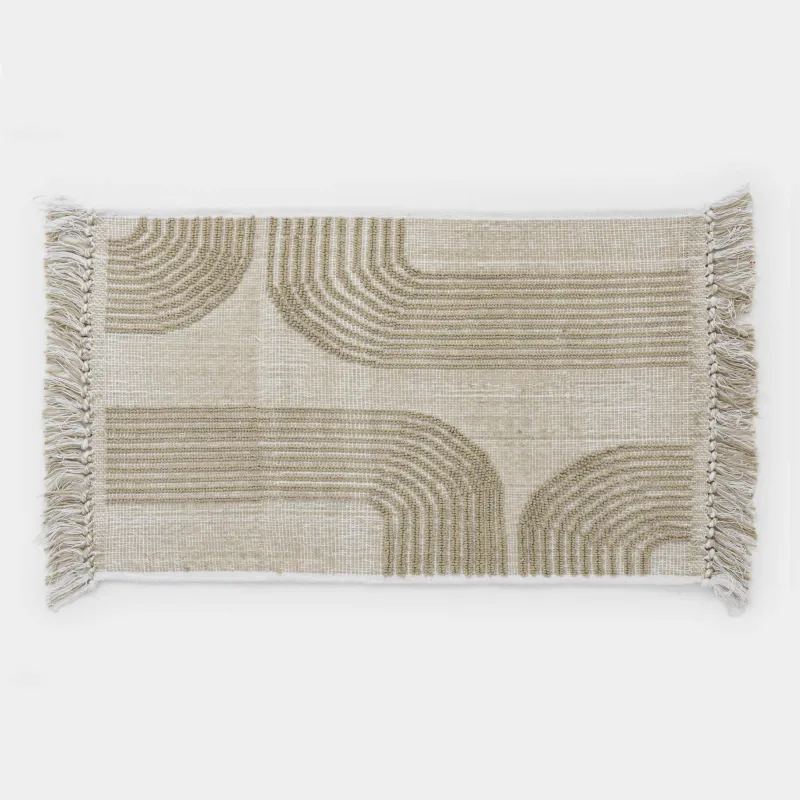 Коврик, 50x80 см, с бахромой, хлопок, песочный, Абстракция, Textured