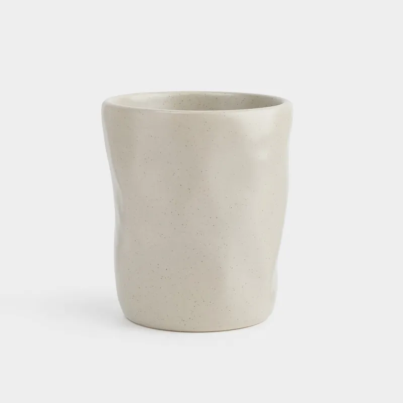 Стакан, 10 см, 320 мл, керамика, бежевый, Мятый эффект, Crumple creme