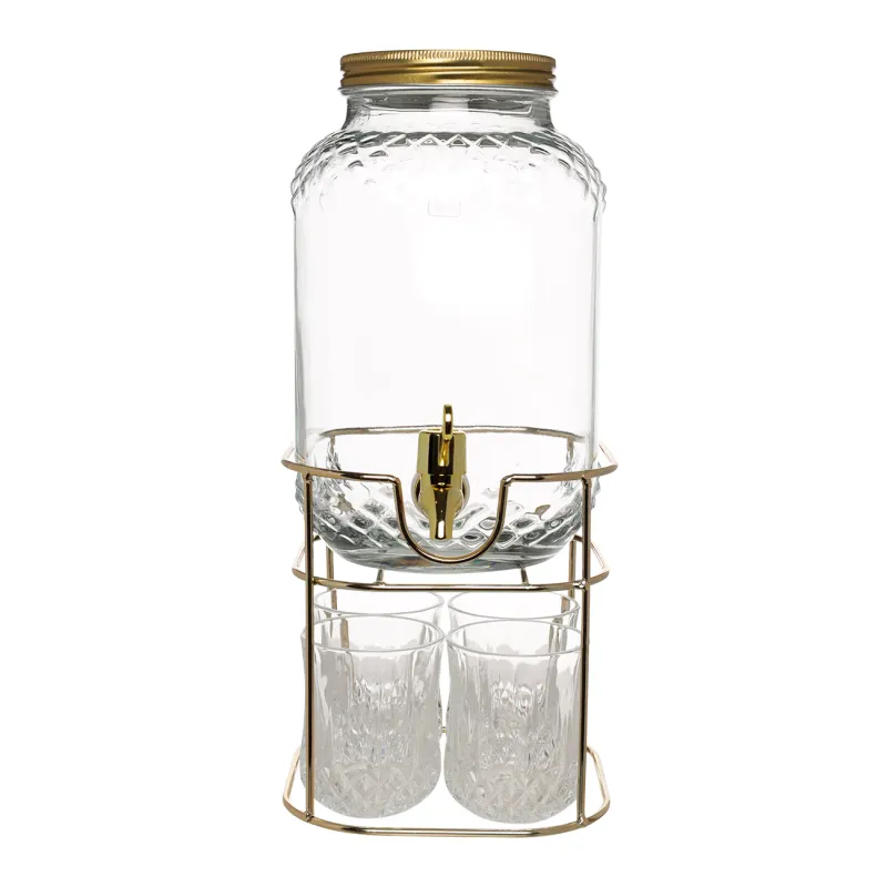 Набор для напитков, 4 перс, 5 пр, диспенсер на подставке, золотистый, стекло/металл, Regale, image-1