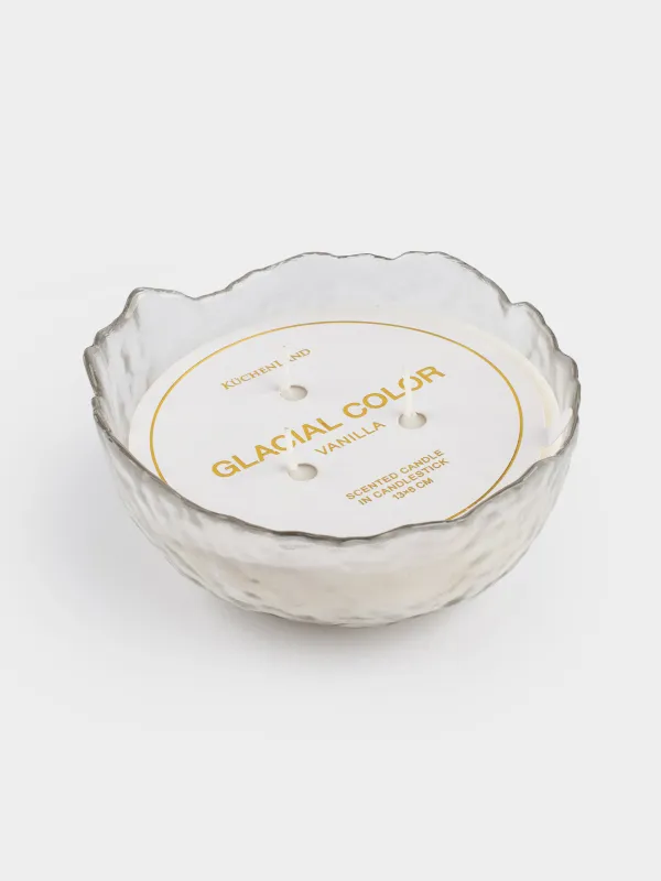 Свеча ароматическая, 13х6 см, три фитиля, в подсвечнике, стекло, Vanilla, Glacial color, image-4