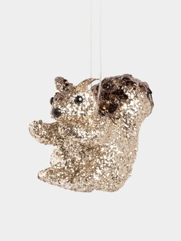 Игрушка елочная, 10 см, пластик, с блестками, шампань, Белка с пайетками, Figure sparkle, image-2