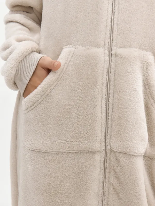 Комбинезон детский, домашний, с капюшоном, флис, бежевый, Кот, Annie, image-1