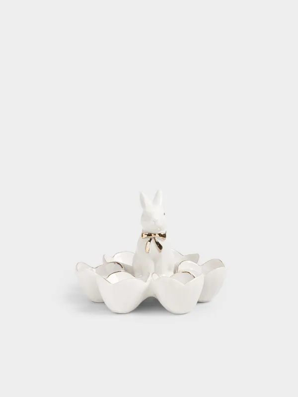 Блюдо пасхальное, 15 см, 6 отд, фарфор P, молочно-золотистое, Кролик, Rustic Easter, image-0