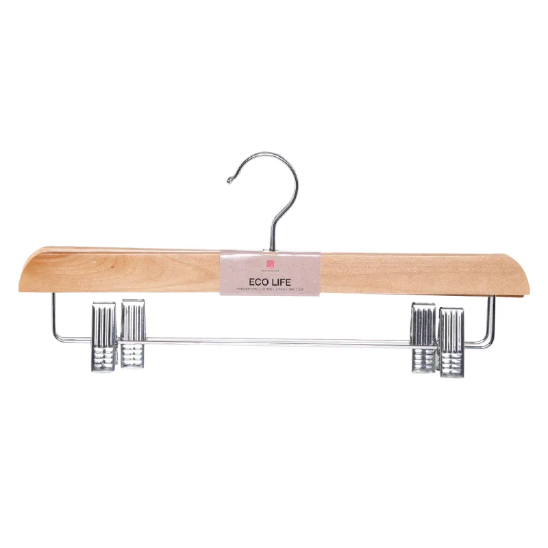 Вешалка для брюк/юбок, 36 см, 2 шт, с зажимами, дерево, натуральная, Eco life, image-1