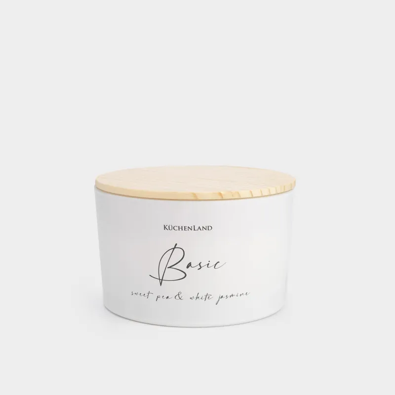 Свеча ароматическая, 13x9 см, три фитиля, в подсвечнике, с крышкой, стекло, Sweet Pea&White Jasmine, Basic