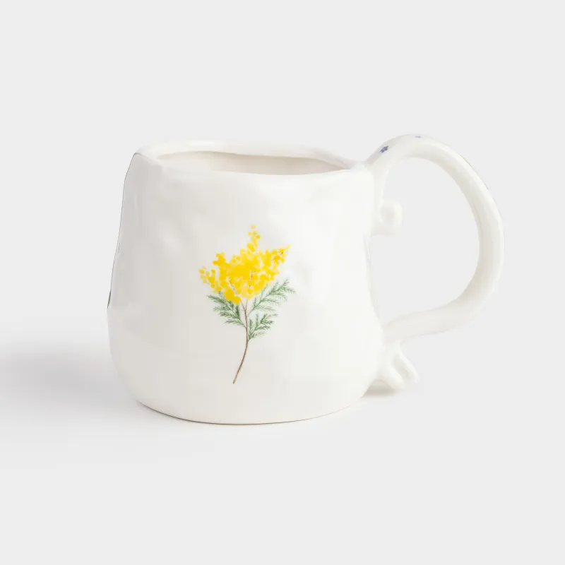 Кружка, 530 мл, керамика, молочная, Мимоза и незабудка, Crumple flower, image-0