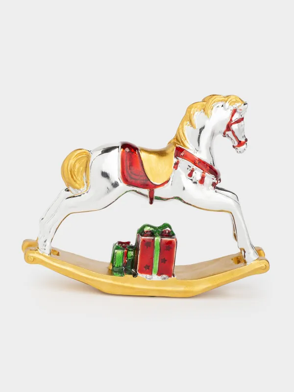 Статуэтка, 10 см, полирезин, серебристо-золотистая, Лошадка-качалка, Horse white, image-1