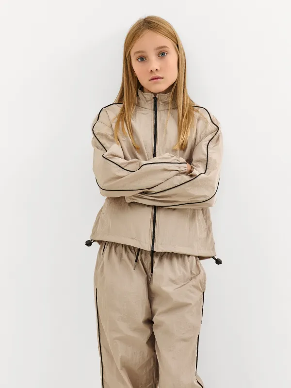 Ветровка детская, р. 122 см, для девочек, полиамид/полиэстер, бежевая, Alba, image-3