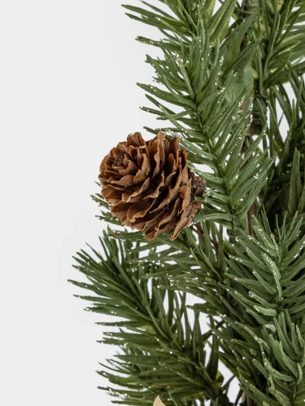Композиция декоративная, 25 см, в крафте, пластик, шампань, Хвоя с шишкой, Conifer champagne, image-2