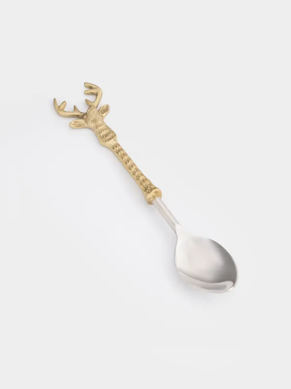 Ложка десертная, 18 см, металл, золотистая, Олень, Arctic deer, image-1
