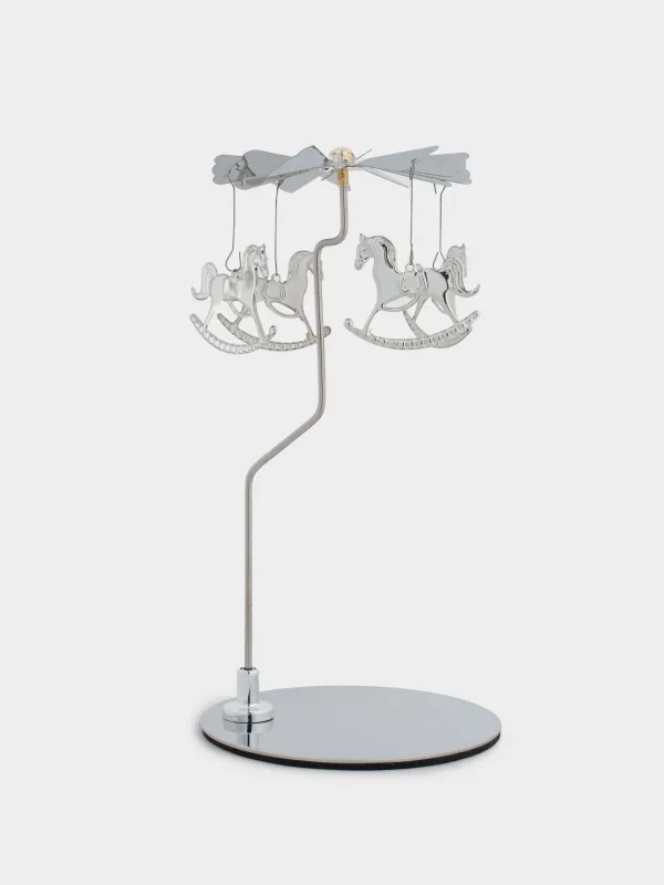 Подставка под свечу, 18 см, металл, круглая, серебристая, Лошадки, Fantastic, image-0