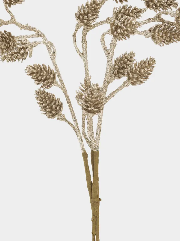 Ветка декоративная, 34 см, пластик/бумага, Золотистые шишки, Conifer delice, image-1