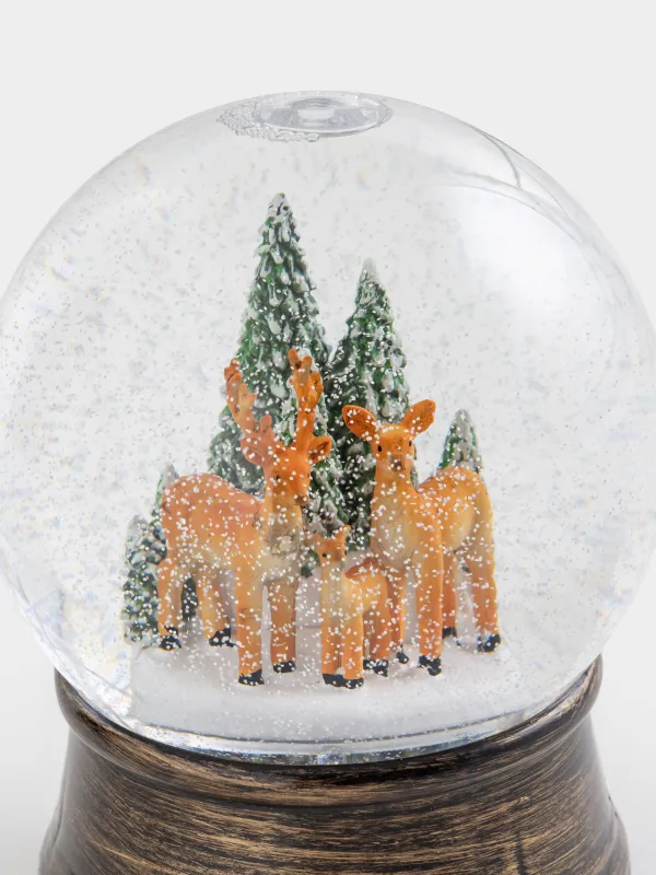 Снежный фонарь, 15 см, с подсветкой, пластик, бронзовый, Олени в лесу, Bronze style, image-2