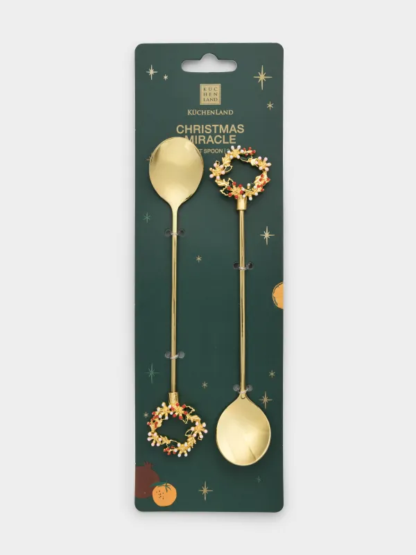 Ложка десертная, 15 см, 2 шт, сталь, золотистая, Венок, Christmas miracle, image-4
