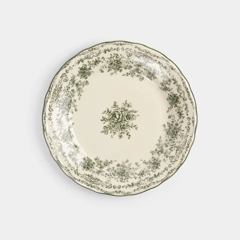 Тарелка обеденная, 28 см, фарфор P, молочная, Зеленые цветы, Green lace