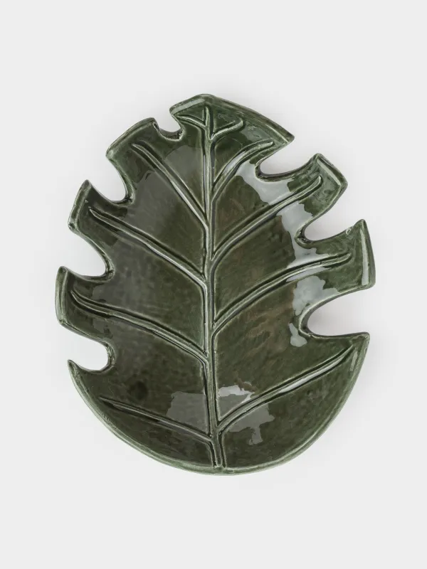 Блюдо декоративное, 19х16 см, керамика, зеленое, Лист монстеры, Tropical, image-4