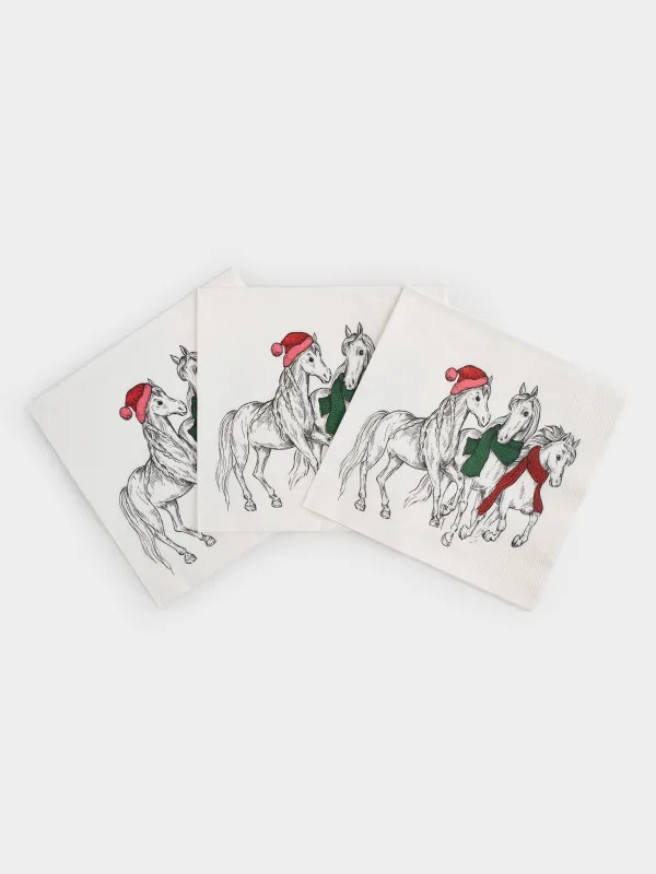 Салфетки бумажные, 33х33 см, 20 шт, Лошади в шарфах, Horse trio, image-2