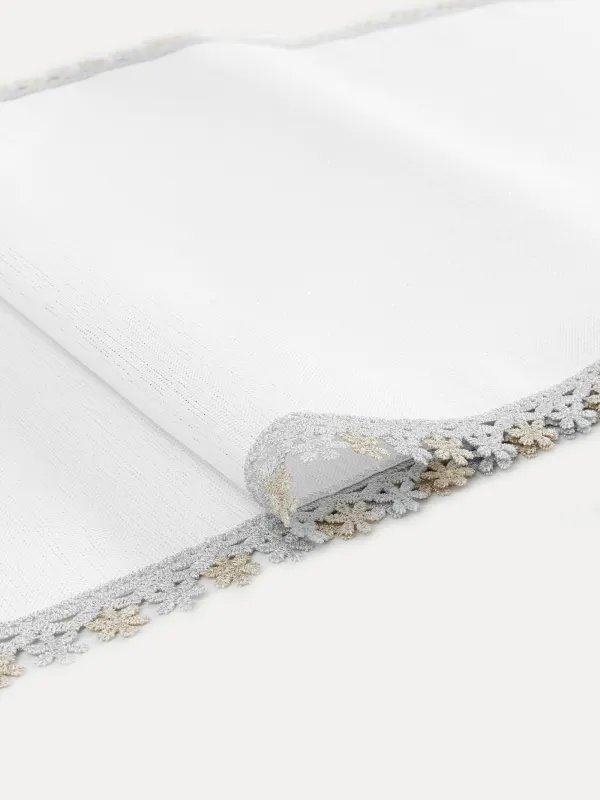 Дорожка настольная, 40х160 см, полиэстер, белая, Цветочное кружево, Flower lace, image-1