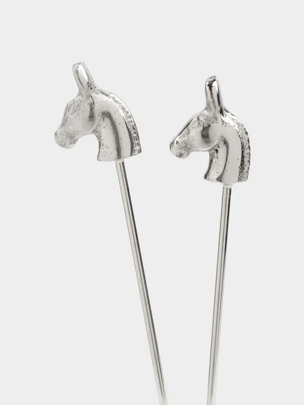 Шпажка для канапе, 11 см, 4 шт, в подставке, латунь/сталь, серебристая, Кони, Horse silver, image-4