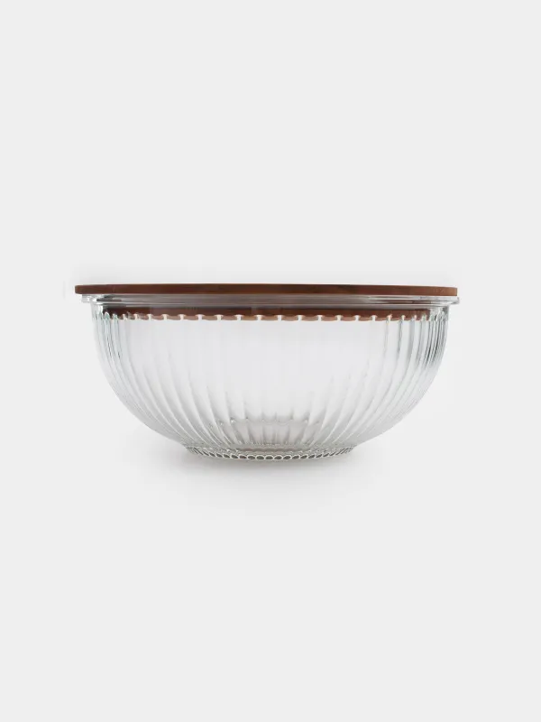 Миска, 2 л, с крышкой, стекло Т/дерево, Ravi wood, image-4