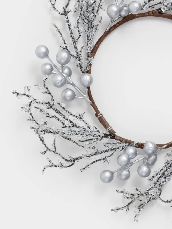 Венок декоративный, 14/30 см, пластик/пенопласт, Серебристые кристаллы, Crystal decor, image-3