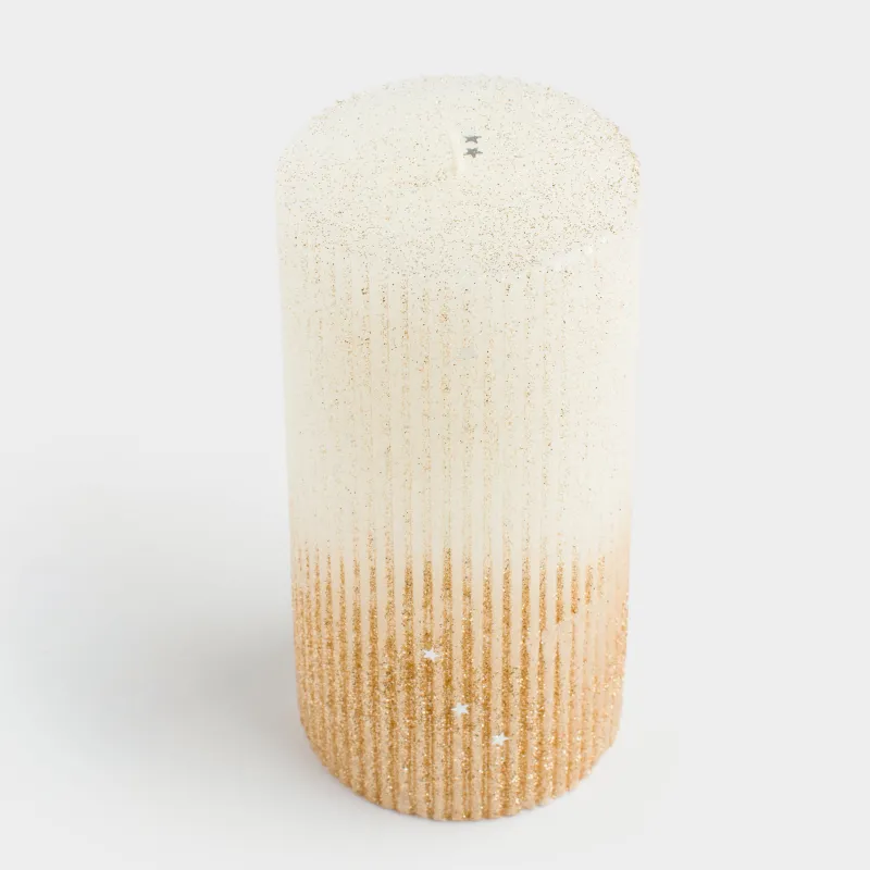 Свеча, 15 см, цилиндрическая, с блестками, Ribbed candle, image-2