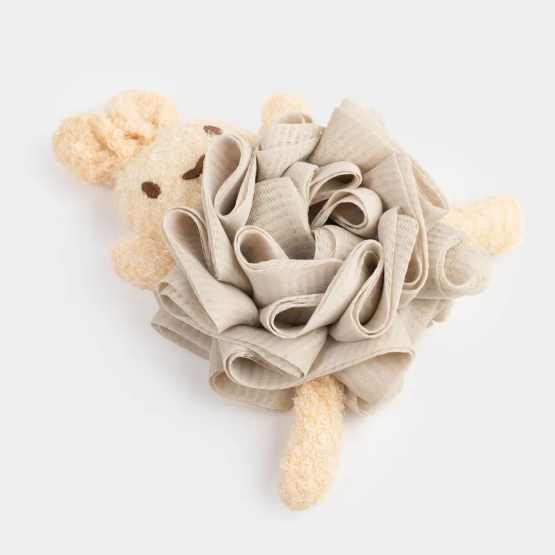 Мочалка для мытья тела, 17х14 см, детская, полиэтилен/полиэстер, бежевая, Зайчик, Rabbit, image-2