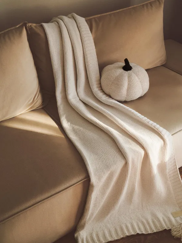 Плед, 130х170 см, с помпонами, шенилл/люрекс, молочный, Chenill, image-1