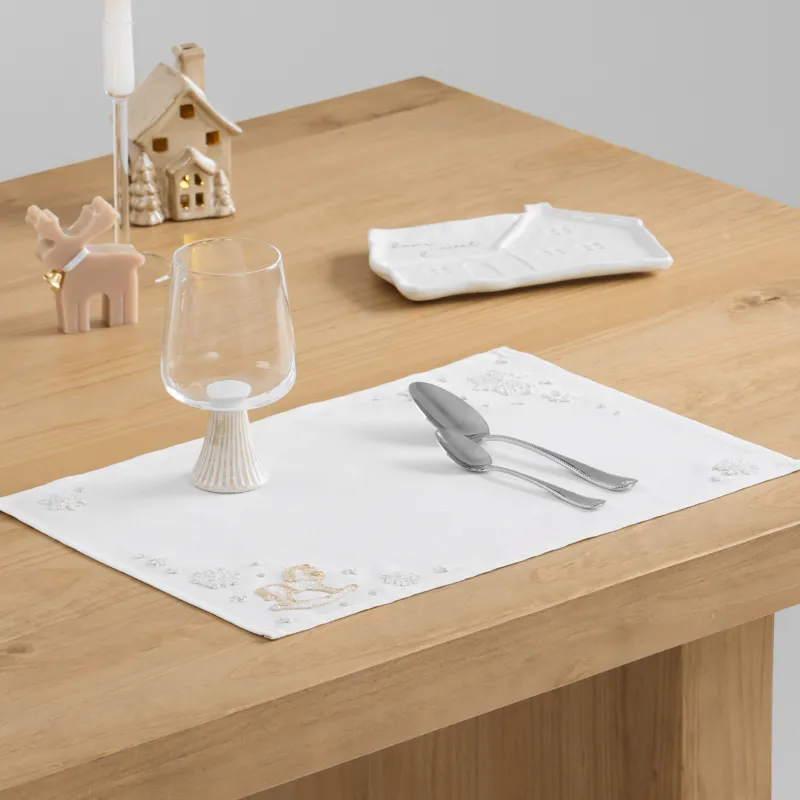Салфетка под приборы, 30х45 см, полиэстер, прямоугольная, молочная, Лошадка, Snow horse