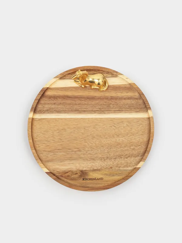 Блюдо сервировочное, 25х10 см, на ножках, дерево/полирезин, круглое, Золотистый конь, Noble tree, image-2