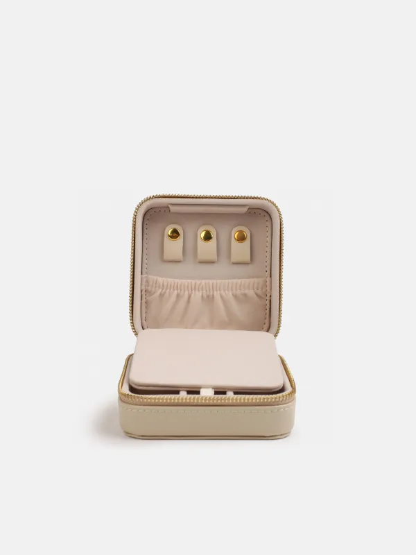 Шкатулка для украшений, 12х12 см, с зеркалом, искусственная кожа/МДФ, бежевая, Premiere small, image-4