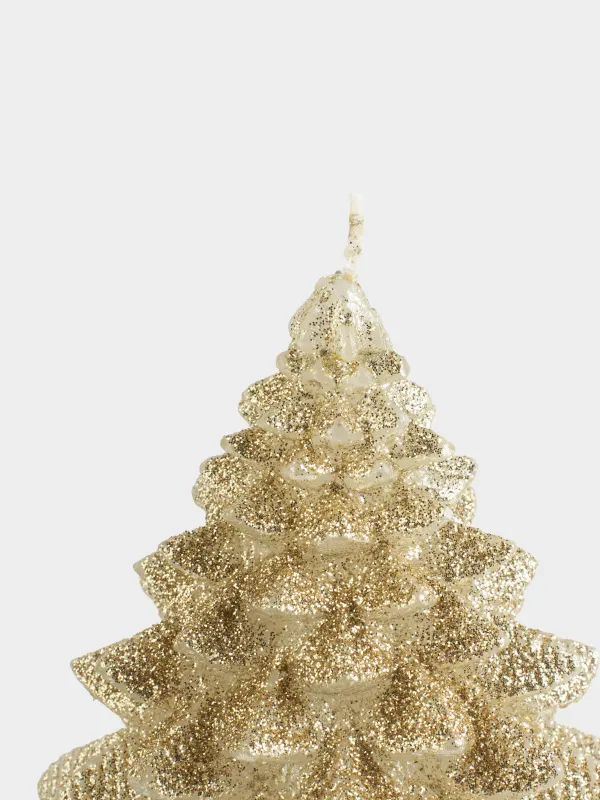 Свеча, 11x12 см, с блестками, шампань, Елка, Fir candle, image-1